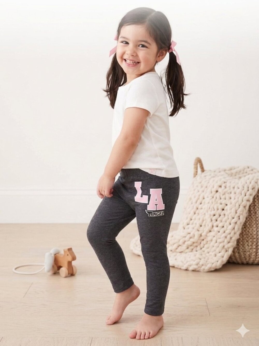 NWOT Freestyle LA Angel Heather Gray Girls Leggings Pink Graphic Size 3T